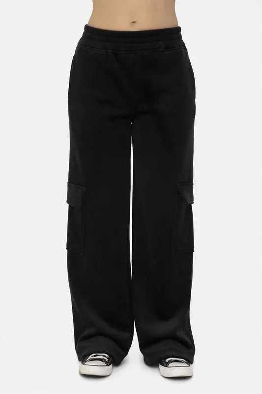 Mono B Elastic Waist Corduroy Cargo Pants Black S