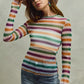 Vibrant SO ME Mardi Gras color stripe stretch mesh top in rainbow hues