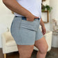 Judy Blue full size color block light blue denim shorts, five-pocket design