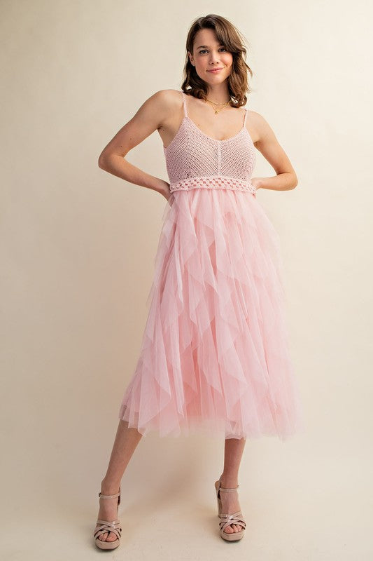 Lovely Tulle Midi Crochet Dress Midi Dresses