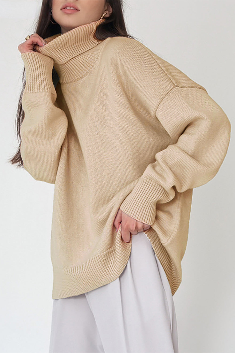 Turtle Neck Dropped Shoulder Sweater | Sweaters Daverri Fashions