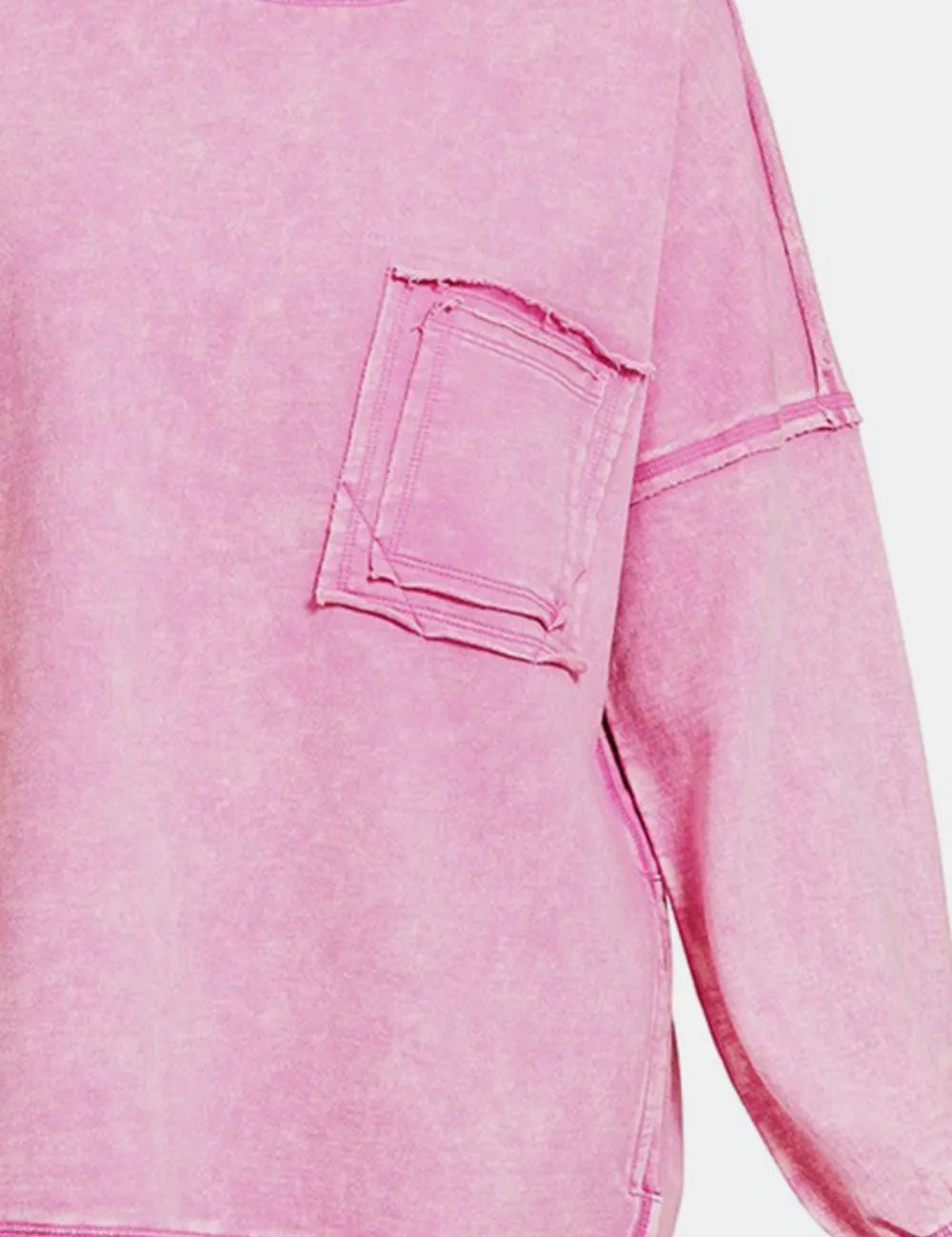 Zenana Exposed Seam Round Neck Dropped Shoulder Sweatshirt | Daverri Fashions