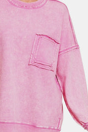 Zenana Exposed Seam Round Neck Dropped Shoulder Sweatshirt | Daverri Fashions