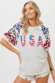 OFF WHITE BiBi American Flag Theme Sequin Top | Tops Daverri Fashions