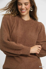 Umgee Textured Long Sleeve Sweater with Ribbed Trim | Sweaters Daverri Fashions