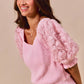 Soft pink SO ME rosette sleeves square neck knit sweater top