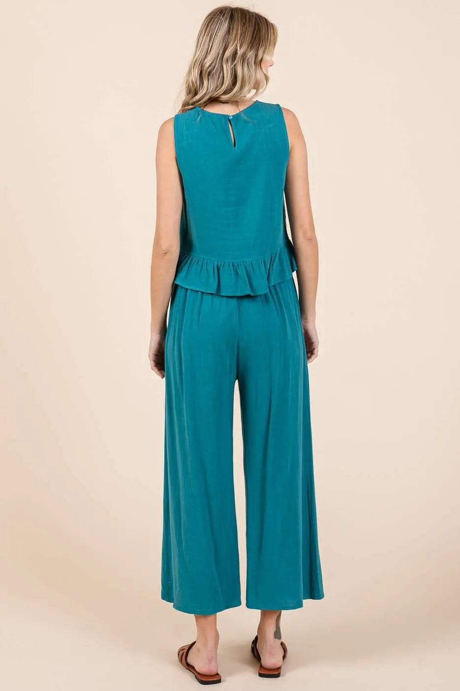 Mittoshop Linen Ruffle Tank Top and Pants Set Outfit Sets