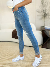 Judy Blue Full Size Mid Rise Destroy & Cuff Skinny Jeans | Daverri Fashions
