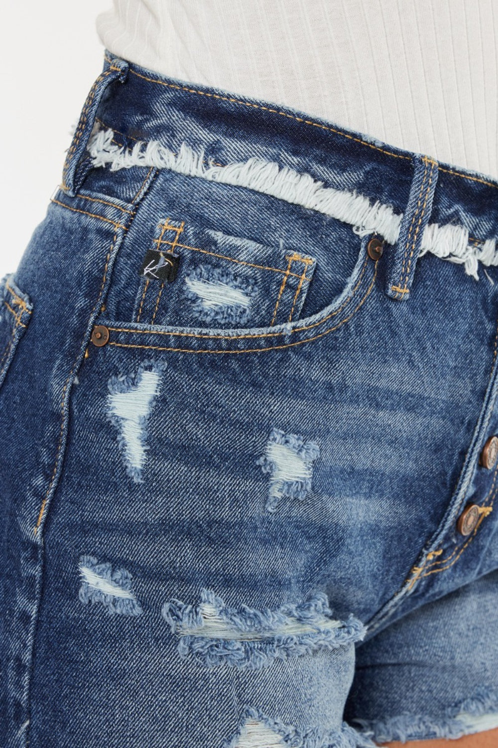 Kancan Distressed Button Fly Denim Shorts Denim Shorts