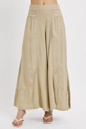 RISEN Shirring Detail Wide Leg Pants Tan