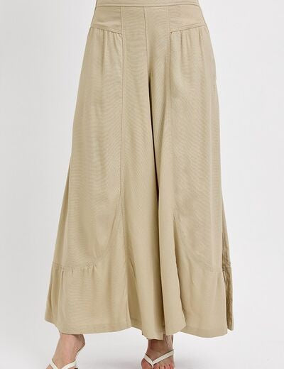 RISEN Shirring Detail Wide Leg Pants Tan