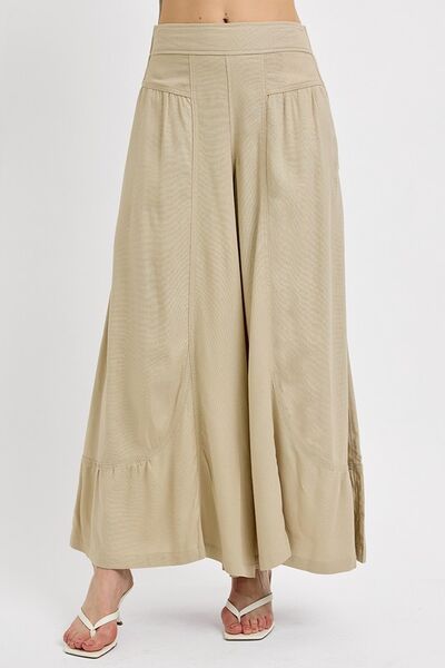 RISEN Shirring Detail Wide Leg Pants Tan Pants