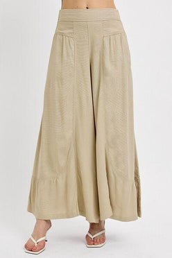 RISEN Shirring Detail Wide Leg Pants - DAVERRI FASHIONS