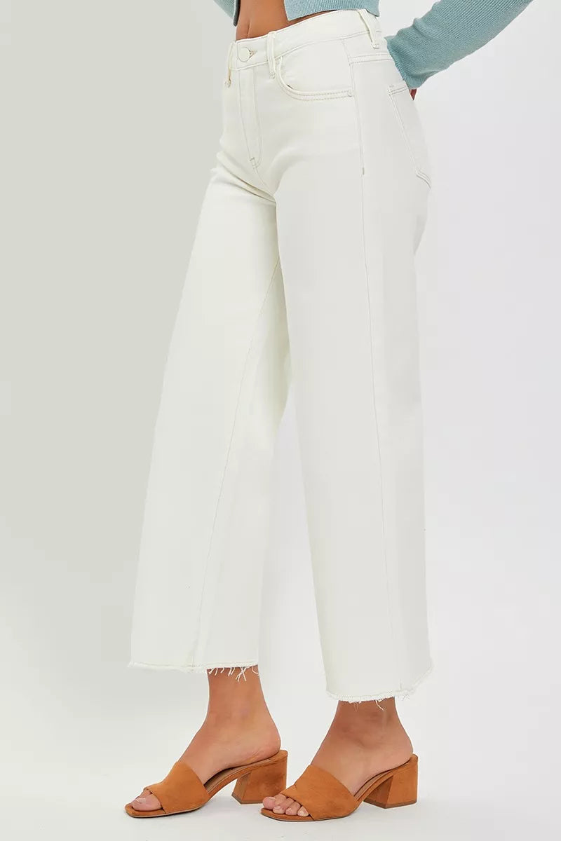 RISEN Tummy Control High Rise Crop Wide Jeans | Jeans Daverri Fashions