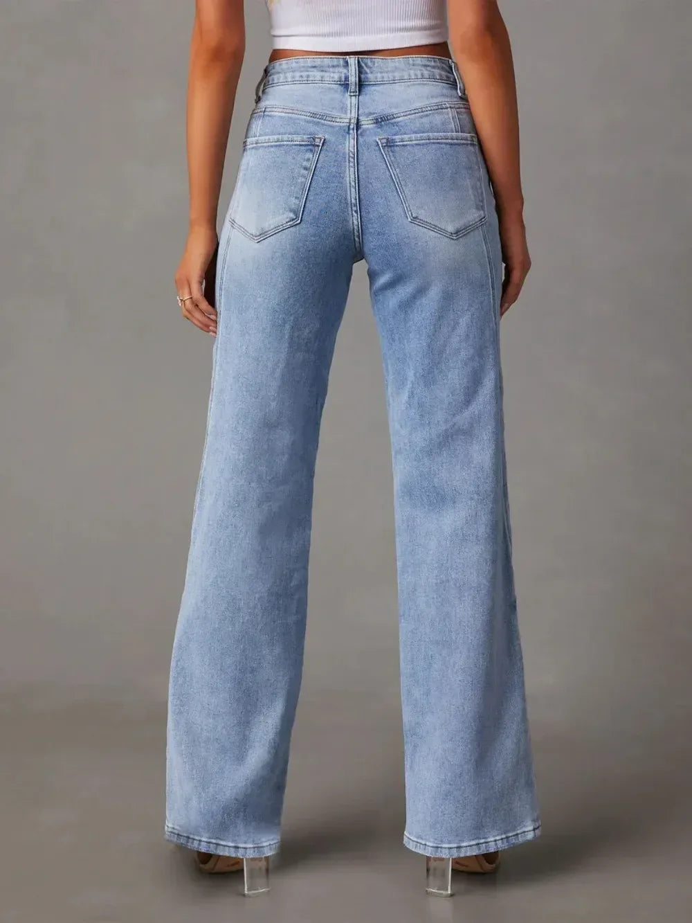 High Waist Straight Jeans with Pockets - DAVERRI FASHIONS