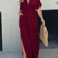 Daverri Fashions deep red V-neck maxi dress with flutter sleeves and side slit
