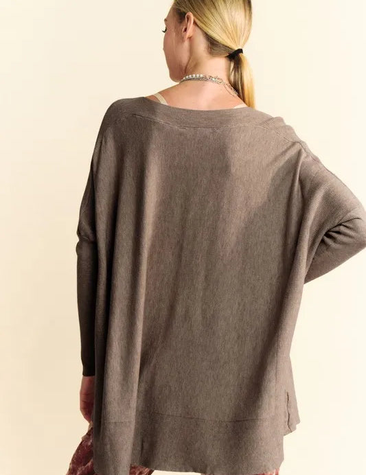 Davi & Dani Round Neck Dropped Shoulder Long Sleeve Knit Top | Knit Tops Daverri Fashions