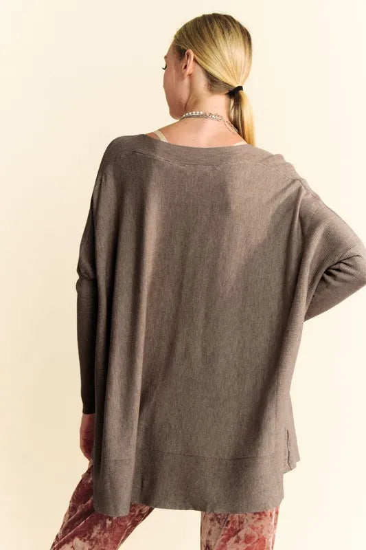 Davi & Dani Round Neck Dropped Shoulder Long Sleeve Knit Top | Knit Tops Daverri Fashions