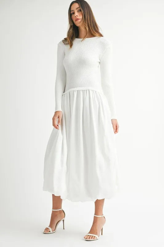 MABLE Ribbed Poplin Mix Midi Sweater Dress