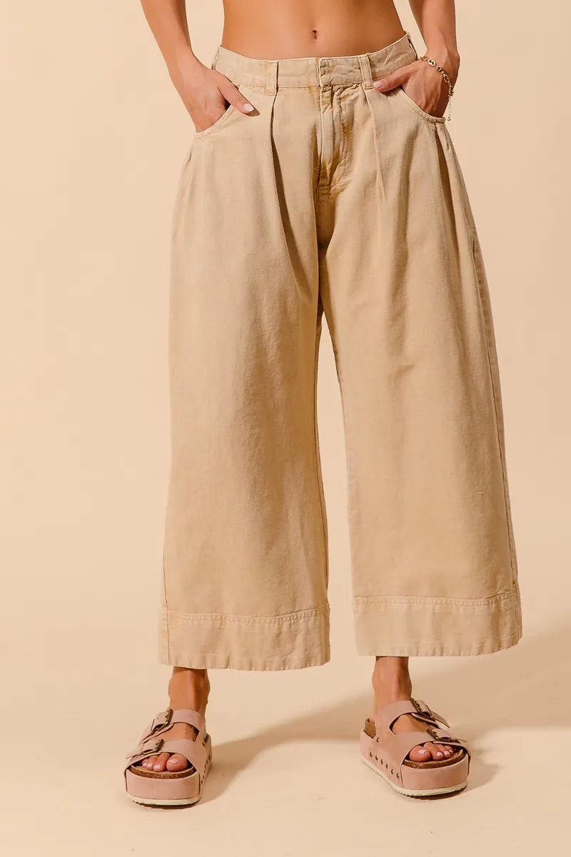 SO ME Mid Rise Wide Leg Chino Pants With Pockets Pants