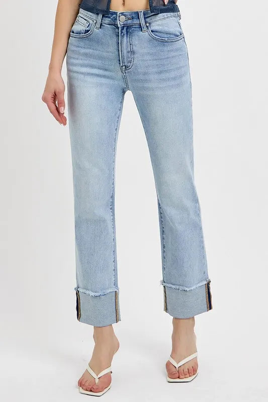 RISEN High Rise Straight Cuffed Relaxed Jeans Jeans