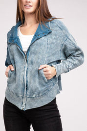 Zenana Acid Washed Hoodie Jacket Coats & Jackets