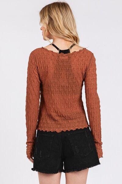 Mittoshop Lettuce Hem Boat Neck Long Sleeve Blouse - DAVERRI FASHIONS