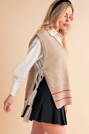 Aemi + Co Ribbed V-Neck Sweater Vest with Tassel