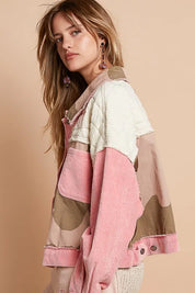 POL Corduroy Jacquard Patchwork Button Up Jacket | Daverri Fashions