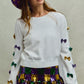 SO ME Mardi Gras sweater with purple, green, gold sequined bow sleeves