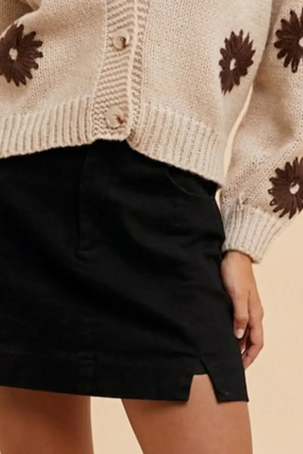 Annie Wear Comfort Stretch Cotton Slit Detailed Mini Skirt - DAVERRI FASHIONS