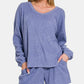 Zenana V-Neck Long Sleeve Ribbed Top and Shorts Set - DAVERRI FASHIONS