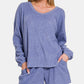 Zenana V-Neck Long Sleeve Ribbed Top and Shorts Set Short Sets