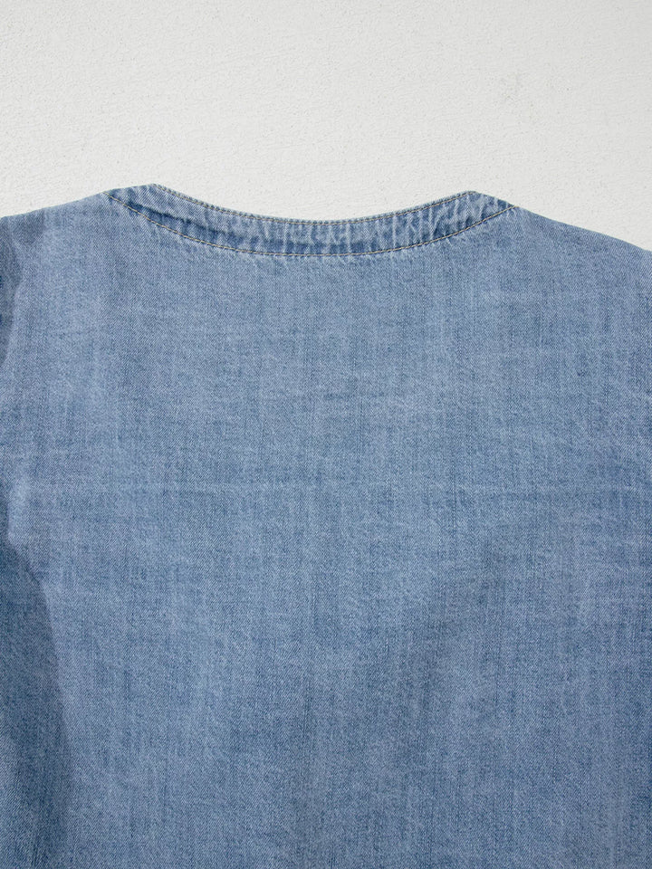 Tied Front Puff Sleeve Denim Top | Tops Daverri Fashions