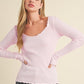 Aemi + Co Lettuce Hem Scoop Neck Long Sleeve Knit Top Blush Pink S