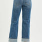 RISEN Full Size 4 Way Stretch Slouchy Straight Jeans with Cuffed Hem Plus Size - DAVERRI FASHIONS