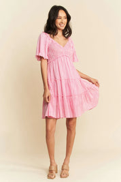 Davi & Dani Jacquard Checker Smocking Tiered Dress | Mini Dresses Daverri Fashions