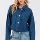 bytos Button Down Cropped Denim Jacket with Patch Pockets Peacock Blue