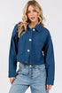 bytos Button Down Cropped Denim Jacket with Patch Pockets Peacock Blue
