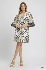 GREY Umgee Abstract Print Kimono Sleeve Mini Dress | Mini Dresses Daverri Fashions