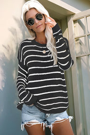 Striped Round Neck Drop Shoulder Sweater | Sweaters Daverri Fashions