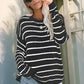 Striped Round Neck Drop Shoulder Sweater - DAVERRI FASHIONS