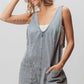 BiBi Patch vintage washed denim shortall with V-neck and pockets