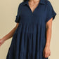 Umgee Full Size Raw Hem Folded Sleeve Tiered Dress Plus Size Mini Dresses