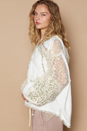 POL Star Patch Lace Contrast Long Sleeve Hooded Top | Tops Daverri Fashions