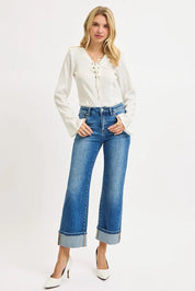 RISEN Full Size Mid Rise Crop Straight Cuffed Jeans Plus Size | Daverri Fashions