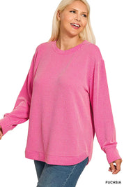 Zenana Full Size Raised Rib Round Neck Long Sleeve Top Plus Size | Daverri Fashions
