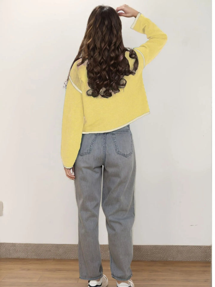 Button-Front Cardigan with Contrast Trim | Cardigans Daverri Fashions
