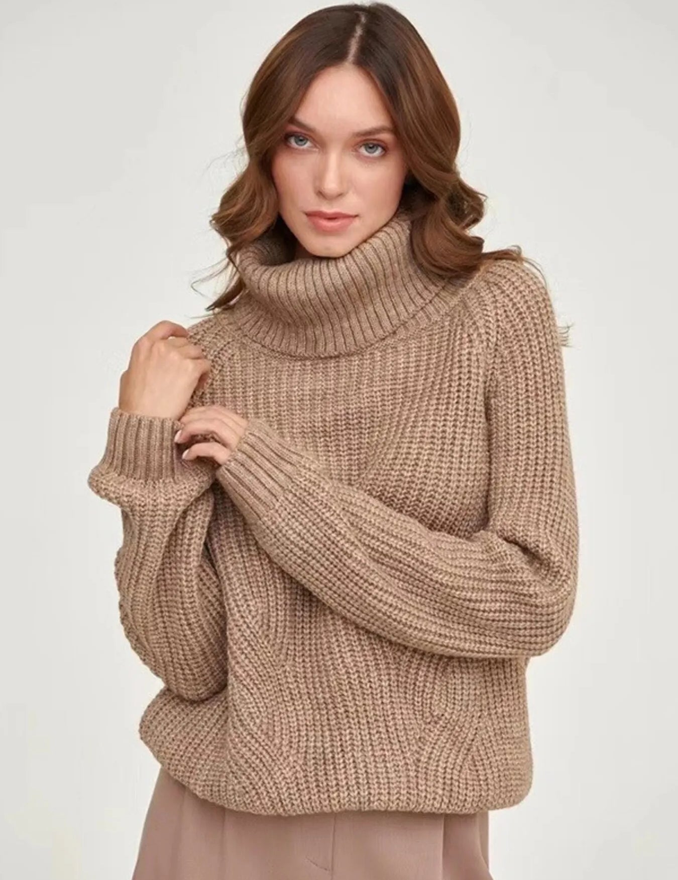 Brown Turtleneck Long Sleeve Sweater | Sweaters Daverri Fashions