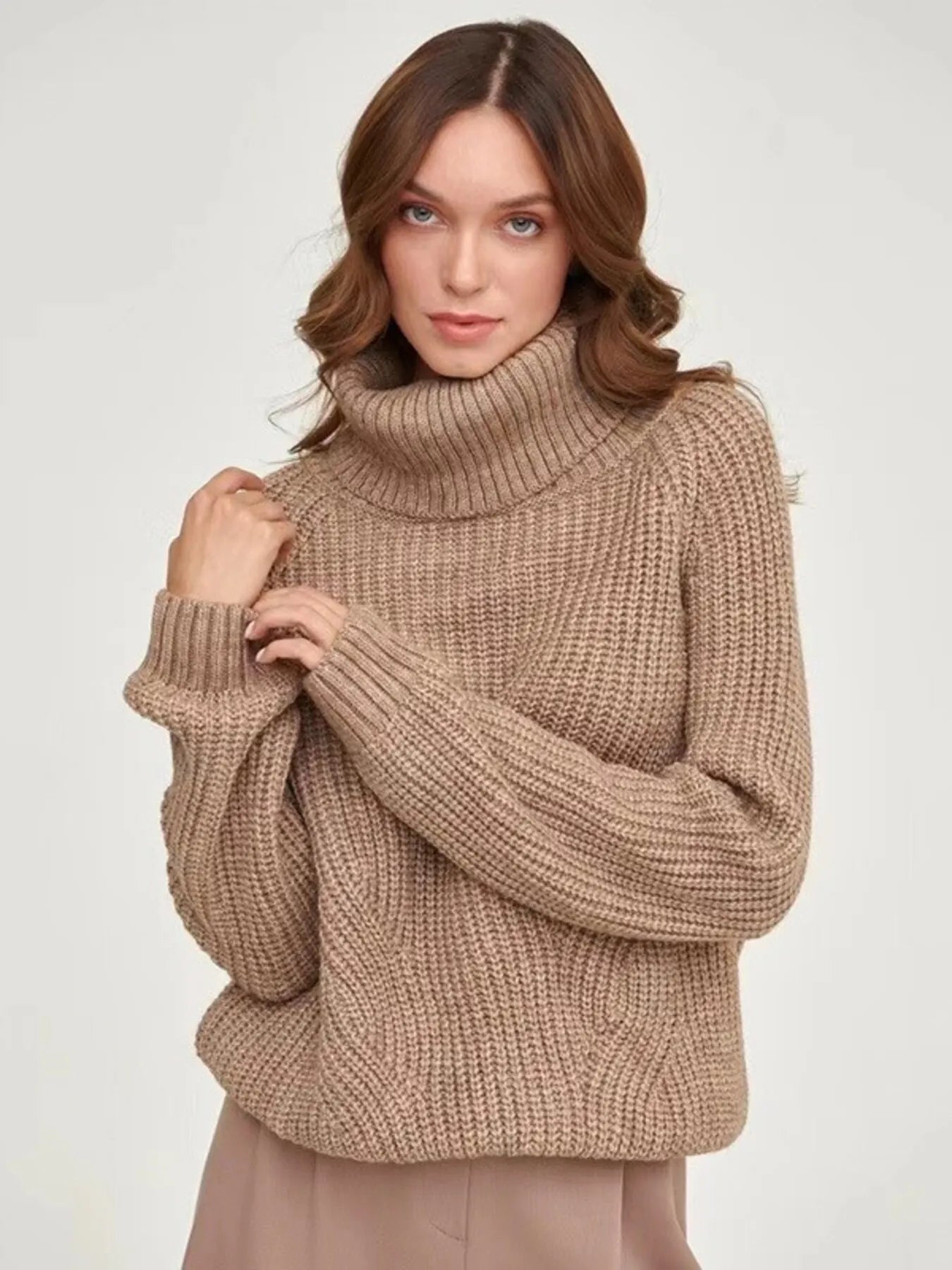 Brown Turtleneck Long Sleeve Sweater | Sweaters Daverri Fashions